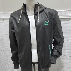 Puma Men's Charcoal Windbreaker with Teal Accents